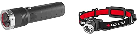 Ledlenser MT14, LED Taschenlampe, wiederaufladbar, fokussierbar, mit Akku, 1000 Lumen im Boost Mode, 320 Meter Leuchtweite, 192 Stunden Leuchtdauer, 1 Stk. & H8R, LED Stirnlampe, 600 Lumen