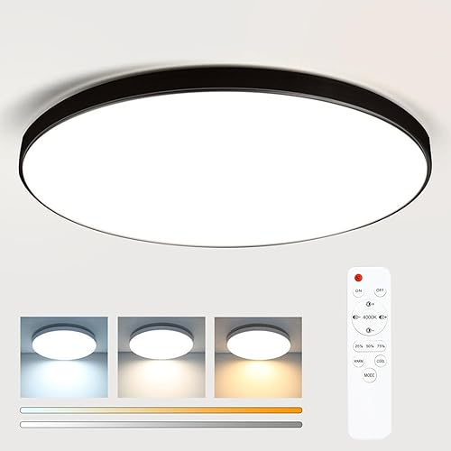 TOPBOS Deckenlampe LED Deckenleuchte Flach Rund Schwarz - 30W Deckenlampe Flach Modern Badezimmerlampe Warmweiß IP54 Deckenbeleuchtung Ø28CM Badlampe für Badezimmer Schlafzimmer Balkon Keller Flur