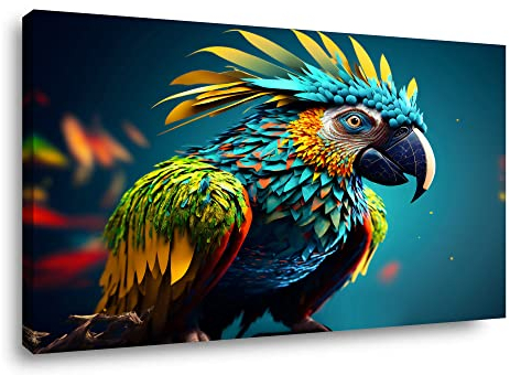Visario Leinwand Bild Papagei Vogel Bunt Nr 4057 80 x 60 cm Leinwand Bild Wanddeko hochwertig Wohnzimmer Büro Druck