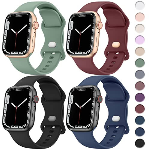 Tobfit 4 Pack Correa Compatible con Apple Watch Correa 38mm 40mm 41mm 42mm 44mm 45mm 49mm, Pulseras de Repuesto Deportivas Impermeable de Silicona Suave para iWatch Series 8 7 6 5 4 3 2 1 SE Ultra