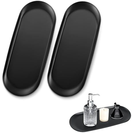 Xinlon 2 Stück Badezimmer Tablett–Edelstahl Deko Tablett Groß 230 x 95 mm, Ovale Metallplatte für Kosmetik Schmuck Schlüssel Süßigkeiten Dessert&Kerzen–Organizer für Bad Wohnzimmer Küche Deko Tablett