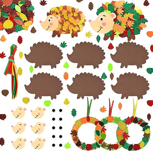 ENAIAH Igel Bastelsets für Kinder, Herbst Basteln für Kinder, herbst basteln mit kindern, bastelset herbst, 6 Stück Igel Herbst Kränze Bastelset für Kinder, für Jungen Mädchen Geschenk(A)