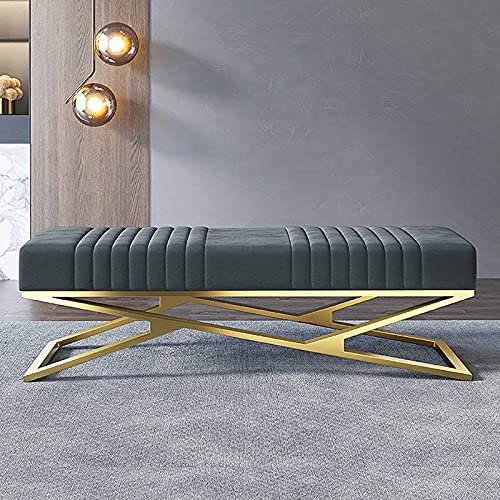 RavgeN Luxuriöse gepolsterte Sitzbank aus Samt, Bequeme Schuhbank für den Eingangsbereich mit Goldener Basis, Moderne Schlafzimmer-Endbank-Bank, Multifunktions-Akzent-Sofabank, Grau, 110 x 38 x 42