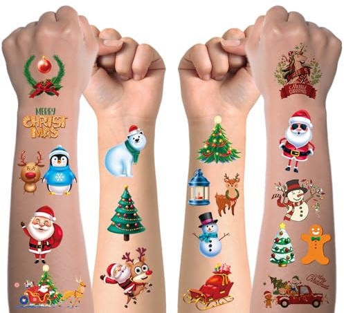 Weihnachten Tattoo Kinder, 20 Blatt Temporary Tattoos Aufkleber für Jungen Mädchen, Weihnachtsstrumpf Füllstoffe Party Mitgebsel Kindergeburtstag Geschenktüten Spielen Festival Zubehör Dekoration