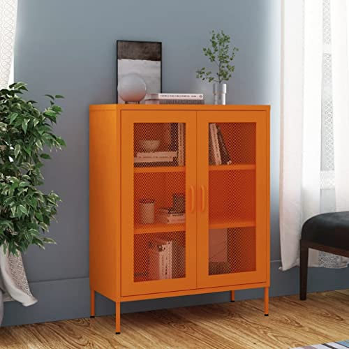 Natulvd 80 cm Aufbewahrungsschrank, Badezimmerschrank mit 2 Türen & verstellbaren Regalen, freistehender Aktenschrank für Wohnzimmer, Schlafzimmer, Home Office - Orange
