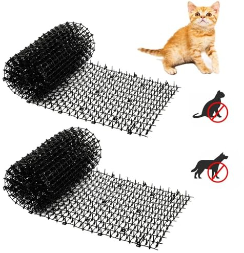 Tappetino Dissuasore Gatto,2 Pezzi Tappetino Anti Gatto,200 x 28 cm,Plastica Tappetino Anti Gatto,con 16 Pioli Rete Spinata,per Prato Giardino Interno Esterno,Stopper Deterrent per Animali Selvatici