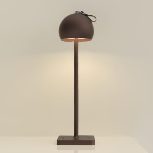 DILUMEN Dimmbare LED Akku Tischlampe,Restaurant Tischlampen Neutralweiß 4000K,Tischlampen Kabellos,Wiederaufladbar USB-C,Kabellose Tischlampe Aluminium Metallmaterial, Für Innen und Aussen(Braun)