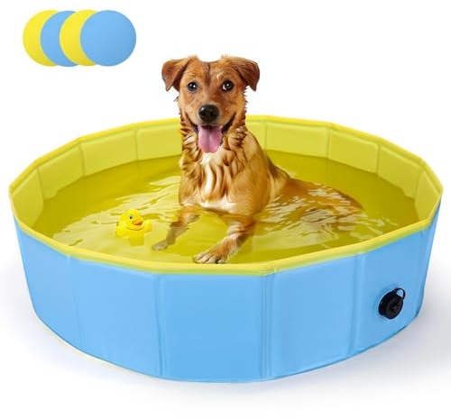 Nobleza Piscine pour Chien, Rigide Bassin, Baignoire Pliable pour Petit et Grande, Chat, 120 * 30cm, M, Bleu & Jaune
