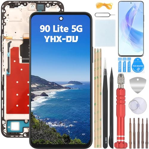 YHX-OU 6.7 Nero con Cornice Schermo per Honor 90 Lite 5G CRT-NX1 LCD Display Touch Screen Digitizer Ricambio Assembly con Strumento di Installazione + 1 Pezzo Vetro temperato