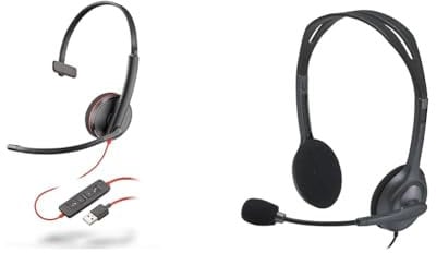 Plantronics - Blackwire 3210 USB-A Wired Headset - Single-Ear (Mono) with Boom Mic & Logitech H111 Wired Headset, Stereo Headphones with Noise-Cancelling Microphone, 3.5 mm Audio Jack