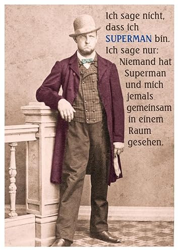 Lustige Vintage Postkarte mit humorvollem Spruch - 'Ich sage nicht, dass ich Superman bin, aber...' - Witzige Geschenkidee, Retro Design für Superhelden Fans