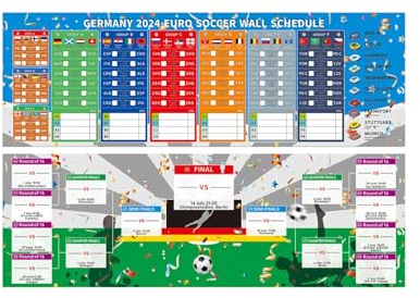 Fussball Em 2024 Poster zur Euro-Fußballmeisterschaft Wallchart, Giant Poster Teaminformationen und TV-Zeitplan, EM-Fußball-Programm, Spieltermine, Fußball-Poster, Bar, Wohnzimmerdekoration (M)