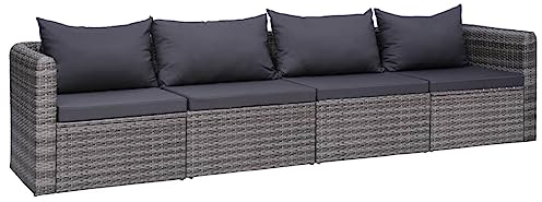 BUKSCYJS Sofas,Gartensofas,Schlafsofas,Gartenmöbel,4-TLG. Garten-Sofagarnitur mit Kissen Grau Poly Rattan für Hinterhöfe, Terrassen, Pools, Balkone, Veranden oder Gärten