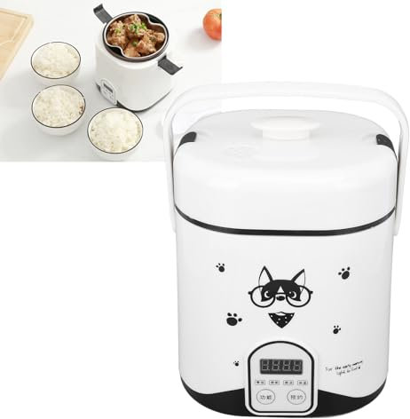 1.2L Mini Rice Cooker, Portable Travel Rice Cooker for Car, 12V Non Stick Pot, Reservation, Safe Design, Stainless Steel Inner Tray, Compact Size for Cars