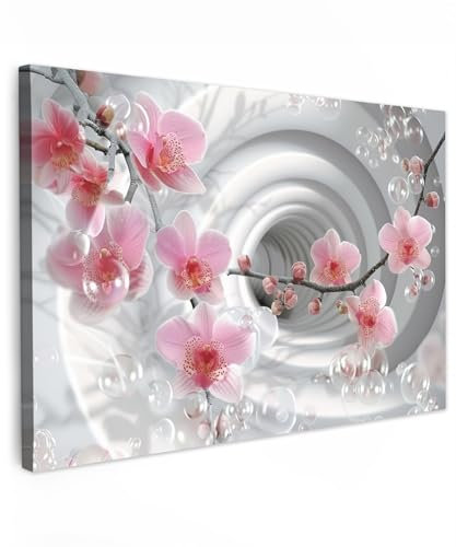 MuchoWow© Bilder 90x60 cm Wohnzimmer Deko Moderne Wandbild Kunstdruck auf Leinwand Bild Schlafzimmer über Bett Room Decor Geschenke Blumen - Tunnel - Abstrakt - 3D