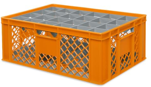 BRB Gläserkiste 600x400 mm für 15, 24, 33 oder 40 Gläser, farbig (Orange, für 24 Gläser Ø 87 mm, Glashöhe max 205 mm)