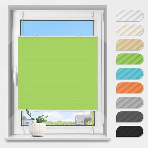 TFSKY Plissee Klemmfix ohne Bohren Grün B75 x H110 cm | 100% Polyester, Plisseerollo Lichtdurchlässig, Sichtschutz, Flexibel Verstellbar, für Fenster Tür Wohnzimmer Büro Mietwohnung