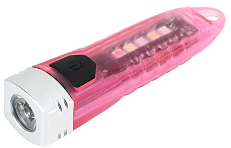 Linterna de Llavero Pequeña, Linterna de Llavero LED Pequeña PC Aleación de Aluminio Tipo C Carga 400LM Fuente de Luz de Pesca Multicolor Recargable (rosa transparente)