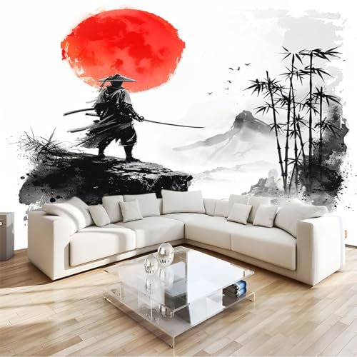 Tapeten Japanisches Samurai-Doodle Fototapete 250 x 175 cm Modern Effekt Wandbild Poster Dekoration für Wohnzimmer Schlafzimmer Flur Vlies Tapete Wandtapete