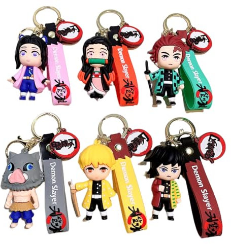 Xingbiyou 6 Stück Anime Demon Slayer Schlüsselanhänger Set,kimetsu no yaiba Auto Schlüsselanhänger Tasche Anhänger