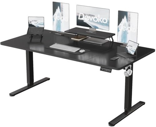 Devoko 200×80 cm Scrivania Regolabile in Altezza con Supporto per Monitor,Scrivania Regolabile con 2 Altezze di Memoria Scrivania Regolabile in Altezza,Per Camera da Letto, Studio, Ufficio(Nero)