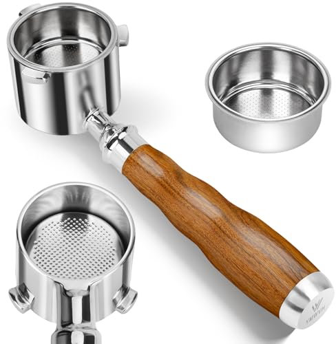 Espresso-Siebträger mit 3 Ohren, 51 mm, für De'Longhi La Specialista EC9335 9155 9355 9665 Kaffeemaschine, 100 % Edelstahl-Filterkörbe und Walnuss-Griff