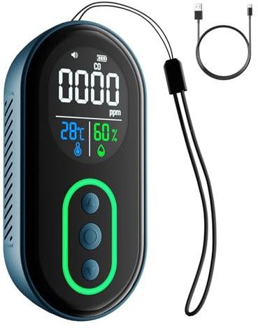 GasDoc DS-399 Detector de Monóxido de Carbono, Detector CO Portátil 3-en-1 Recargable con Alertas Sonoras & Visuales para Viajes Camping, Medidor de CO para Casa, Coche Tienda de Campaña - Azul Oscuro
