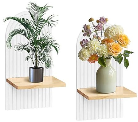 BlyeMichdi 2 Stück Wandregal Holz Boho Wanddeko, Wandregal Weiß Boho Wanddeko, Boho Holz Regenbogen Wandregale Wand Deko Wohnzimmer, Moderne Wandboard Deko Wohnzimmer, Schlafzimmer, Büro Pflanze Rack