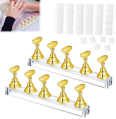 2 Sets Nail Stand Display, Magnetic Nail Tips Stand, Nail Stands for Painting Nails, Acrylic Nail Display Stand, with 30 Pcs Reusable Sticky Putty, for False Nail Manicure Tool