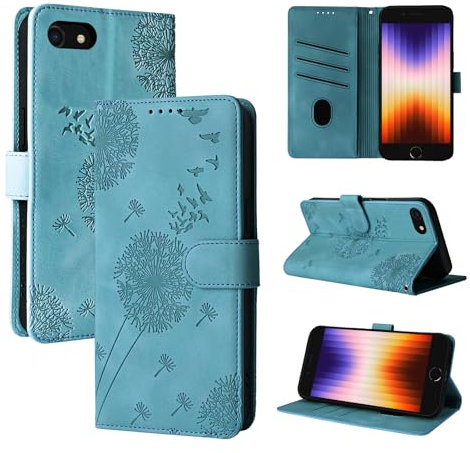 Rostsant Handyhülle für iPhone SE/8/7 - Löwenzahn PU Leder Flip Case Brieftasche Tasche mit Magnetverschluss - Blau