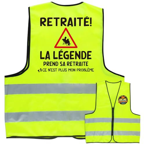 BETESSIN Gilet Retraite en Jaune Fluo Vive La Retraite 2025 La Légende Prend Sa Retraite Ce N'est Plus Mon Problème Cadeau Départ Retraite Humour Femme Homme