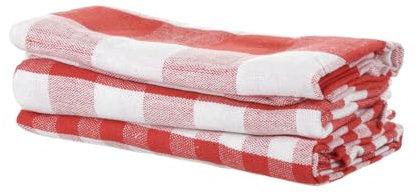 KASANOVA Juego de 3 paños de cocina a cuadros rojos 50 x 70 cm de algodón
