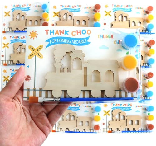 12er-Pack vorverpackte Zug-Partygeschenke, Holzzug-Ausschnitte mit Magneten und Malsets für Kinder, Choo Choo Choo Geburtstagsdekorationen und Dankeschön-Geschenke für Gäste