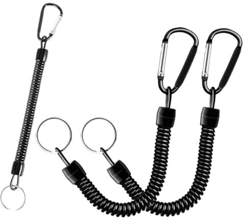 DWFEYOI 3 Pièces Mousqueton Porte-Clés Spirale Élastique,Cordes de Pêche Rétractables, porte-clés ressort spirale extensible avec mousquetons d'escalade porte-clés,mousqueton escalade