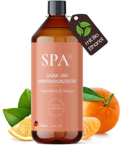 Saunaaufguss 1L Sommerfreude (Mandarine & Orange) – Sauna Zubehör & Sauna Aufgussmittel für intensiven Saunaduft – mit Bio-Ethanol, ohne Emulgatoren, recycelte Flasche