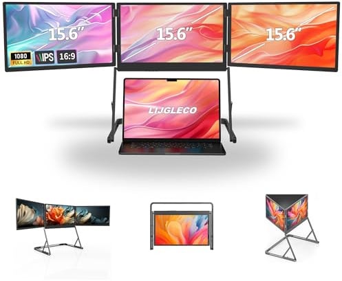 LIJGLECO Estensore schermo per computer portatile, 15,6 pollici, FHD 1080P IPS, portatile, pieghevole, triplo monitor, estensore per monitor portatile, HDMI/USB-C, Plug n Play, per Windows, Mac