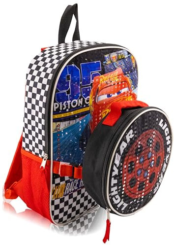 Fast Forward 35,6 cm lizenzierter Kinder-Rucksack mit Lunchbox für Kinder, isolierte Lunchtasche für Jungen, Mädchen, Kleinkinder, Autos, 14 inches, Tagesrucksäcke