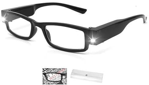 300% Magnifying Glasses with Lights, LED Reading Wearable Glasses, Hands Free Replaceable Battery Magnifier Eyeglasses for Hobbies, Reading, Close Work, Crafts, Jewellers (Black)