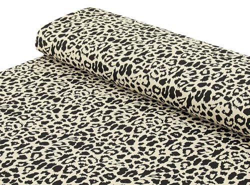 Baumwoll - Musselin Stoff LEO print beige - Meterware ab 25 cm x 135 cm