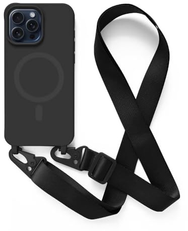 2NSPDRGNI Handykette Schutzhülle kompatibel mit iPhone 15 Pro Handyhülle mit Band,Kabellosem Laden Hülle Halsband Lanyard Silikonhülle,Schwarz