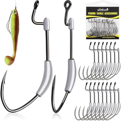 Dovesun 15PCS Weighted Swimbait Hooks EWG Weighted Fishing Hooks for Saltwater Freshwater Worm Weedless Hooks for Bass Fishing 3/0 4/0 5/0, Weight- 1/16OZ 1/8OZ 1/5OZ 1/4OZ
