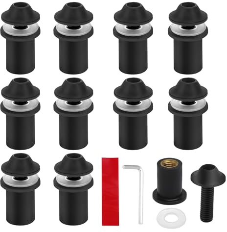 KQDRAVINE Schrauben Schwarz Set für Motorrad Windschild, 10 Stück M5×16 mm Alu Befestigungsschrauben mit Reflektoren Rot, Windschild Befestigung, Unterstützung und Fixierung