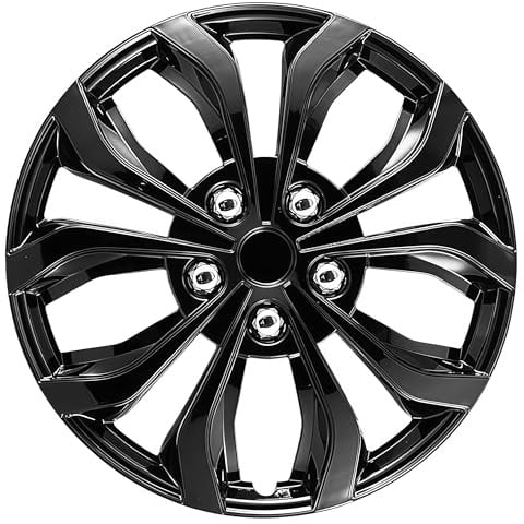 Wisgol Universelle Radkappen, 4er-Set, kompatibel mit Stahlfelgen, Snap-On Design, (Schwarz, 15 Zoll)