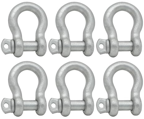 Tie Down 1/4 Galvanized Steel D Shackles [6-Pack] – Heavy-Duty Screw Pin Connectors for Boats, Anchors, Rigging, Towing & Chain Links – 1,000 lb Working Load