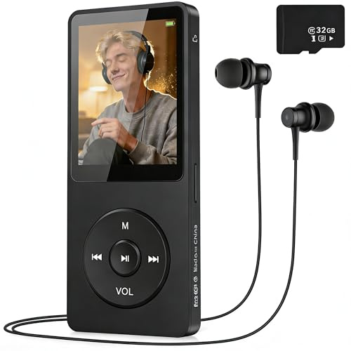 32GB MP3 Player Bluetooth 5.3 with HiFi Sound Voice Recorder E-Book | Mini Music Player Function Earphones Included 1.8 inch Screen with Speaker Voice Recorder(Black)