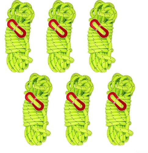 Kit de 6 cordes réfléchissantes de 6 mm avec tendeurs pour une installation rapide de bâches, tentes et cadres dans des conditions de faible luminosité ou à distance