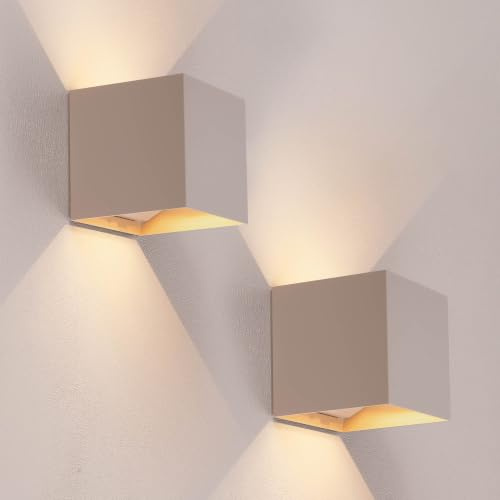 Ledvion 2er Set Wandlampe Innen/Aussen sensor Akku IP44 Beige Warmweiß | Für Einfahrt Gartenweg Terrasse oder Fassade geeignet und klar auf den Außeneinsatz ausgerichtet