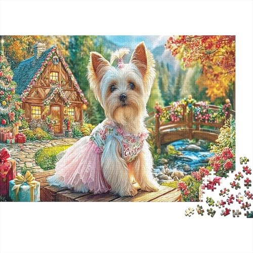 Cute Yorkshire Terrier Jigsaw Puzzle for Adults 1000 Piece Jigsaw Puzzle Fairy Forest Cottage Paper Puzzle Family Fun Gift Relaxation 70x50cm/1000pcs