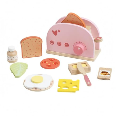 Amagogo Children Pretend Bakery Wooden Pretend Cooking Toaster Bread Heating Device Breakfast Set Kit With Container child friendly parts suitable for skill development role , Pink