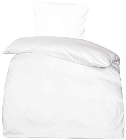Moon Premium Uni Mako Satin Bettwäsche 100% Baumwolle weiß (Deckenbezug 135x200, weiß)